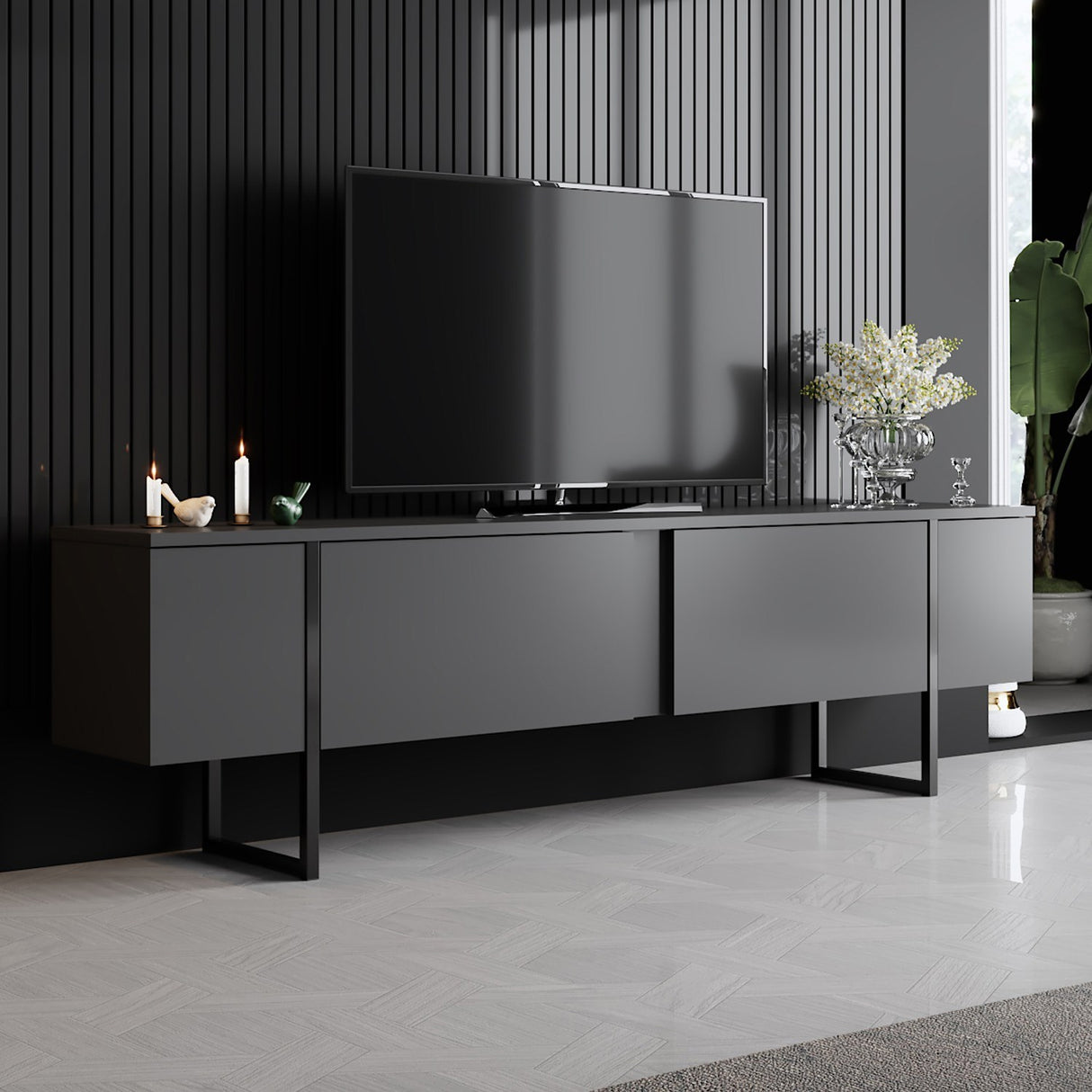 Meubelsets - Meubelset Antraciet Luxe - Salontafel + TV Meubel - Zwart Frame - Dimehouse