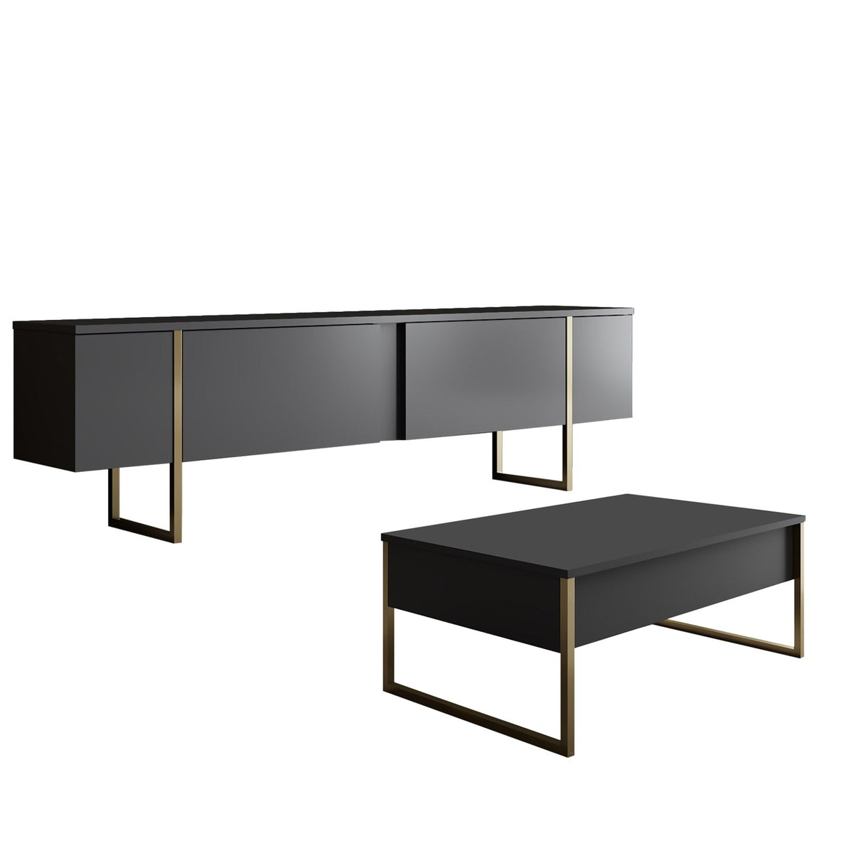 Meubelsets - Meubelset Antraciet Luxe - Salontafel + TV Meubel - Gouden Frame - Dimehouse