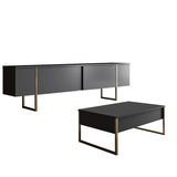 Meubelsets - Meubelset Antraciet Luxe - Salontafel + TV Meubel - Gouden Frame - Dimehouse