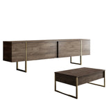 Furniture Set Walnut Luxe - Coffee Table + TV Cabinet - Golden Frame