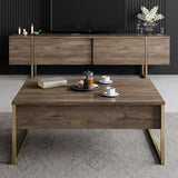 Furniture Set Walnut Luxe - Coffee Table + TV Cabinet - Golden Frame