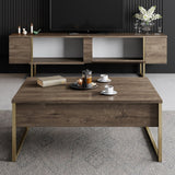 Furniture Set Walnut Luxe - Coffee Table + TV Cabinet - Golden Frame