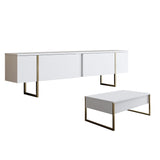 Meubelsets - Meubelset Wit Luxe - Salontafel + TV Meubel - Gouden Frame - Dimehouse