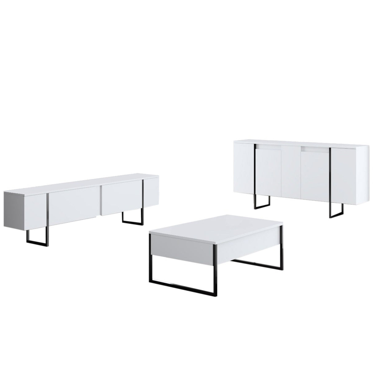 Modern Dresser White Luxury 160x80x35 - Black Frame