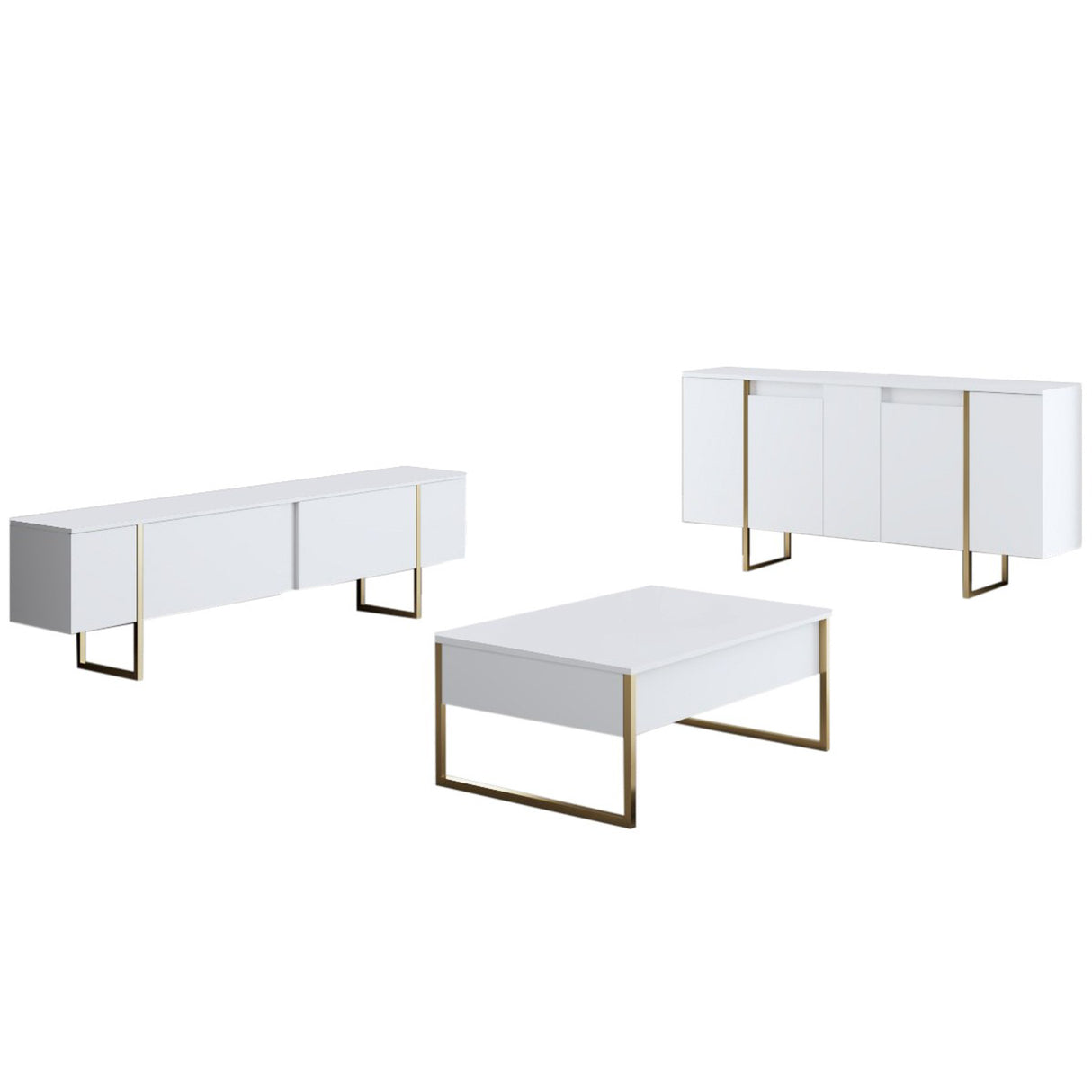 Modern Dresser White Luxury 160x80x35 - Gold Frame