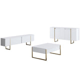 Modern Dresser White Luxury 160x80x35 - Gold Frame