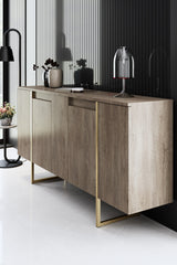 Modern sideboard Walnut Luxe 160x80x35 - Gold frame