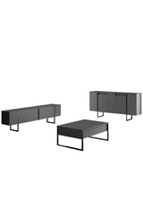 Furniture Set Anthracite Luxe - Coffee Table + TV Cabinet + Dresser - Black Frame