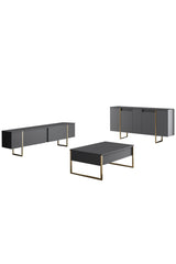 Furniture Set Anthracite Luxe - Coffee Table + TV Cabinet + Dresser - Gold Frame
