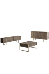 Furniture set Walnut Luxe - Coffee table + TV cabinet + sideboard - Gold frame