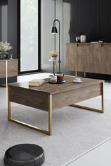 Furniture set Walnut Luxe - Coffee table + TV cabinet + sideboard - Gold frame