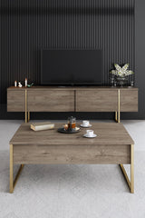 Furniture set Walnut Luxe - Coffee table + TV cabinet + sideboard - Gold frame