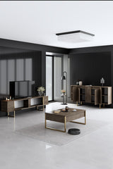 Furniture set Walnut Luxe - Coffee table + TV cabinet + sideboard - Gold frame