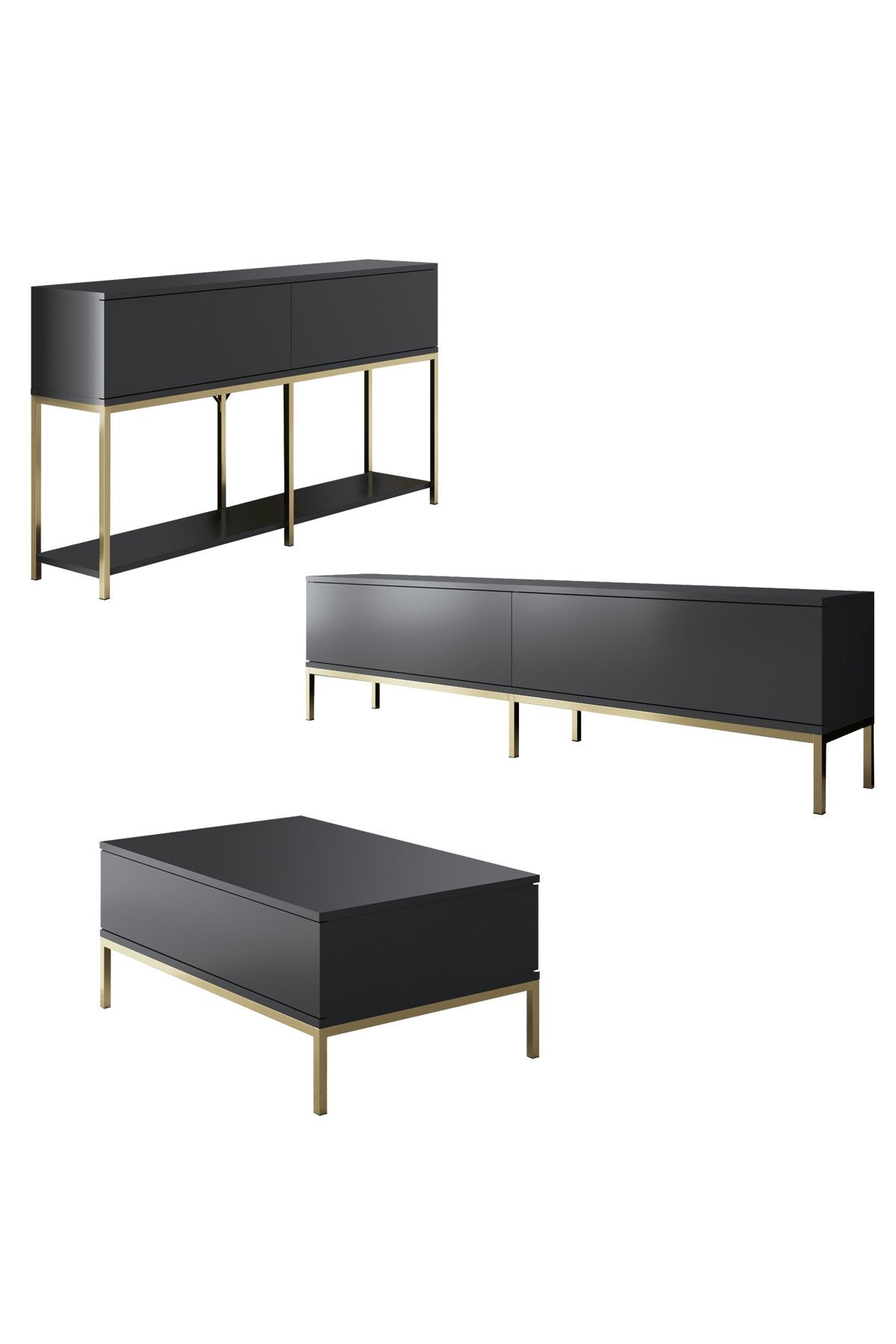 Furniture Set Anthracite Lord - Coffee Table + TV Cabinet + Dresser - Golden Frame