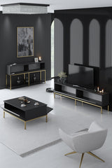Furniture Set Anthracite Lord - Coffee Table + TV Cabinet + Dresser - Golden Frame