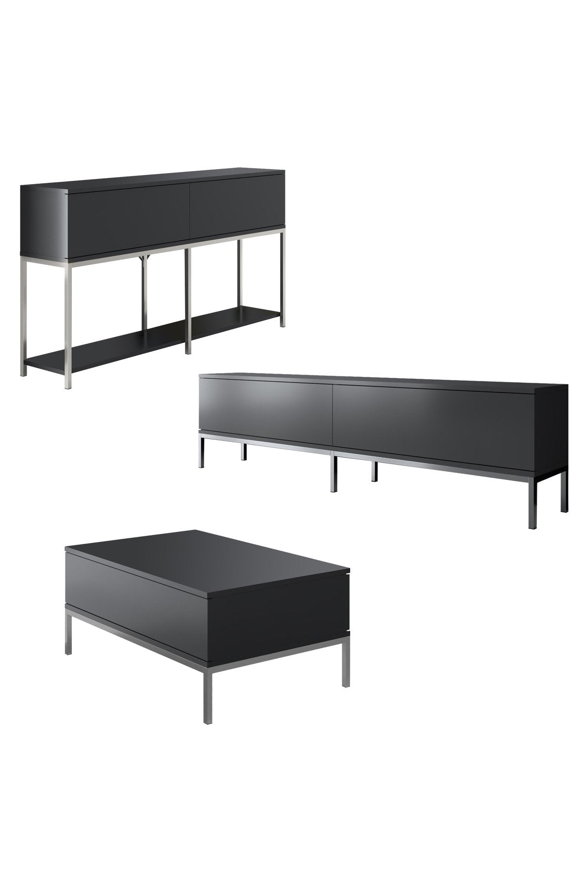 Furniture Set Anthracite Lord - Coffee Table + TV Cabinet + Dresser - Silver Frame