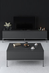 Furniture Set Anthracite Lord - Coffee Table + TV Cabinet + Dresser - Silver Frame