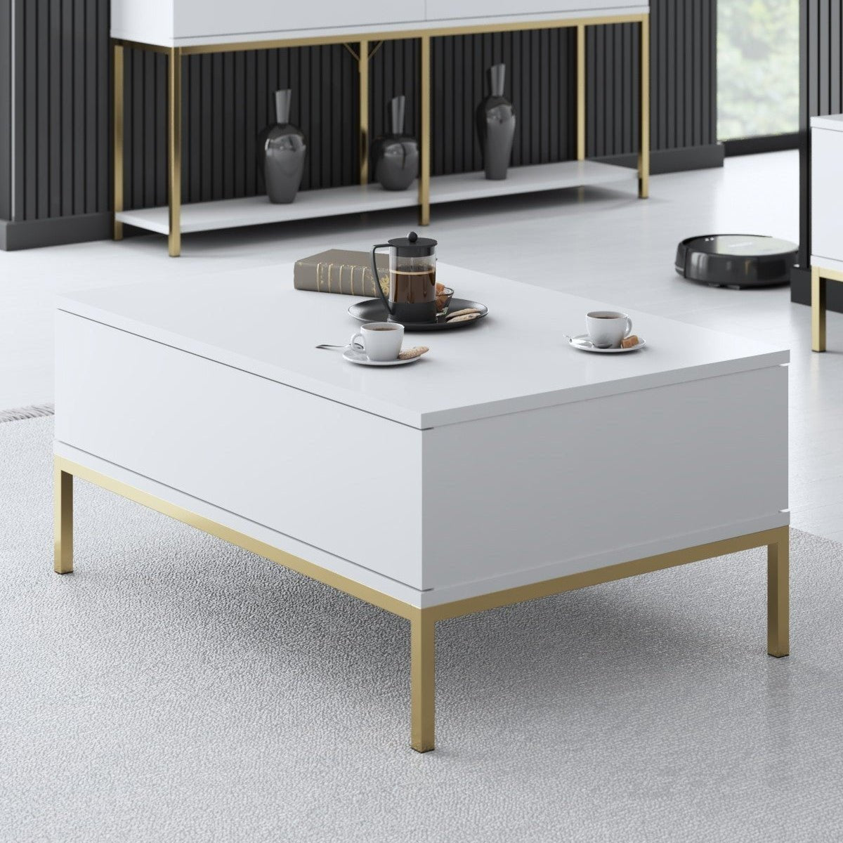 Rectangular Coffee Table White Lord 90x60 - Gold Frame