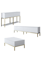 Furniture Set White Lord - Coffee Table + TV Cabinet + Sideboard - Gold Frame