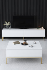 Furniture Set White Lord - Coffee Table + TV Cabinet + Sideboard - Gold Frame