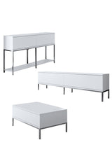 White Lord Furniture Set - Coffee Table + TV Furniture + Sideboard - Silver Frame 