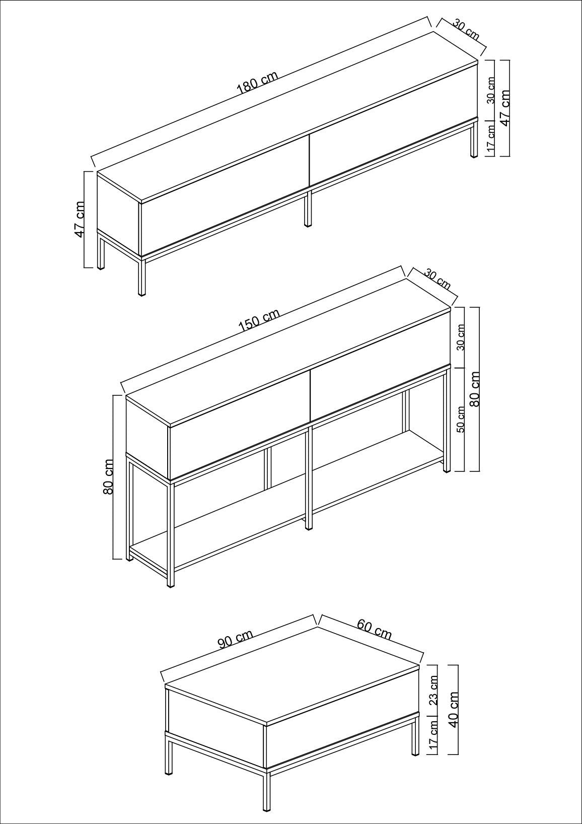White Lord Furniture Set - Coffee Table + TV Furniture + Sideboard - Silver Frame 