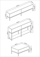 White Lord Furniture Set - Coffee Table + TV Furniture + Sideboard - Silver Frame 