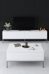 White Lord Furniture Set - Coffee Table + TV Furniture + Sideboard - Silver Frame 
