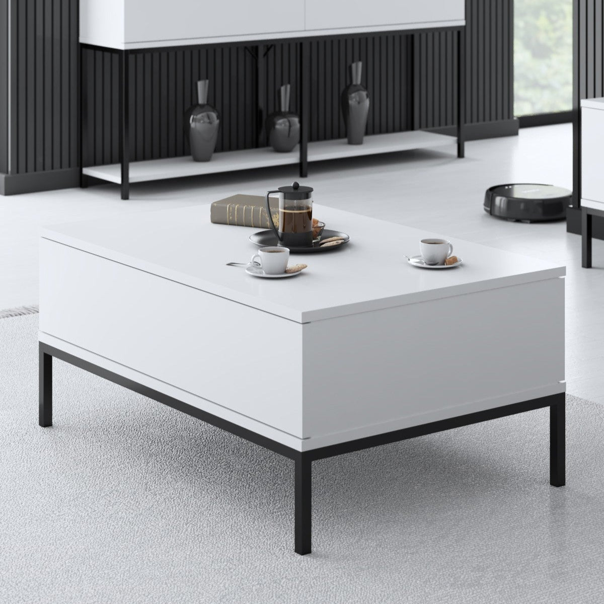 Rectangular Coffee Table White Lord 90x60 - Black Frame