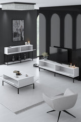 Furniture Set White Lord - Coffee Table + TV Cabinet + Sideboard - Black Frame