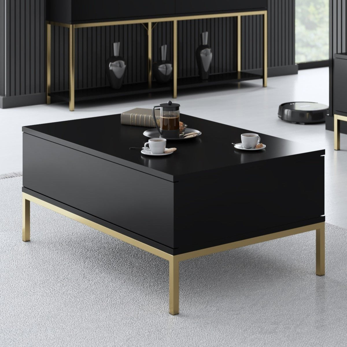 Rectangular Coffee Table Black Lord 90x60 - Gold Frame