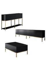Furniture Set Black Lord - Coffee Table + TV Cabinet + Dresser - Golden Frame