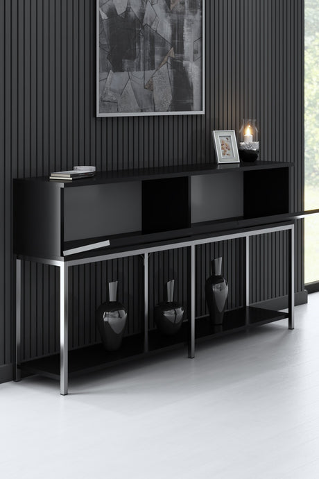 Modern Sideboard Black Lord 150x30x80 - Silver Frame - Two Compartments