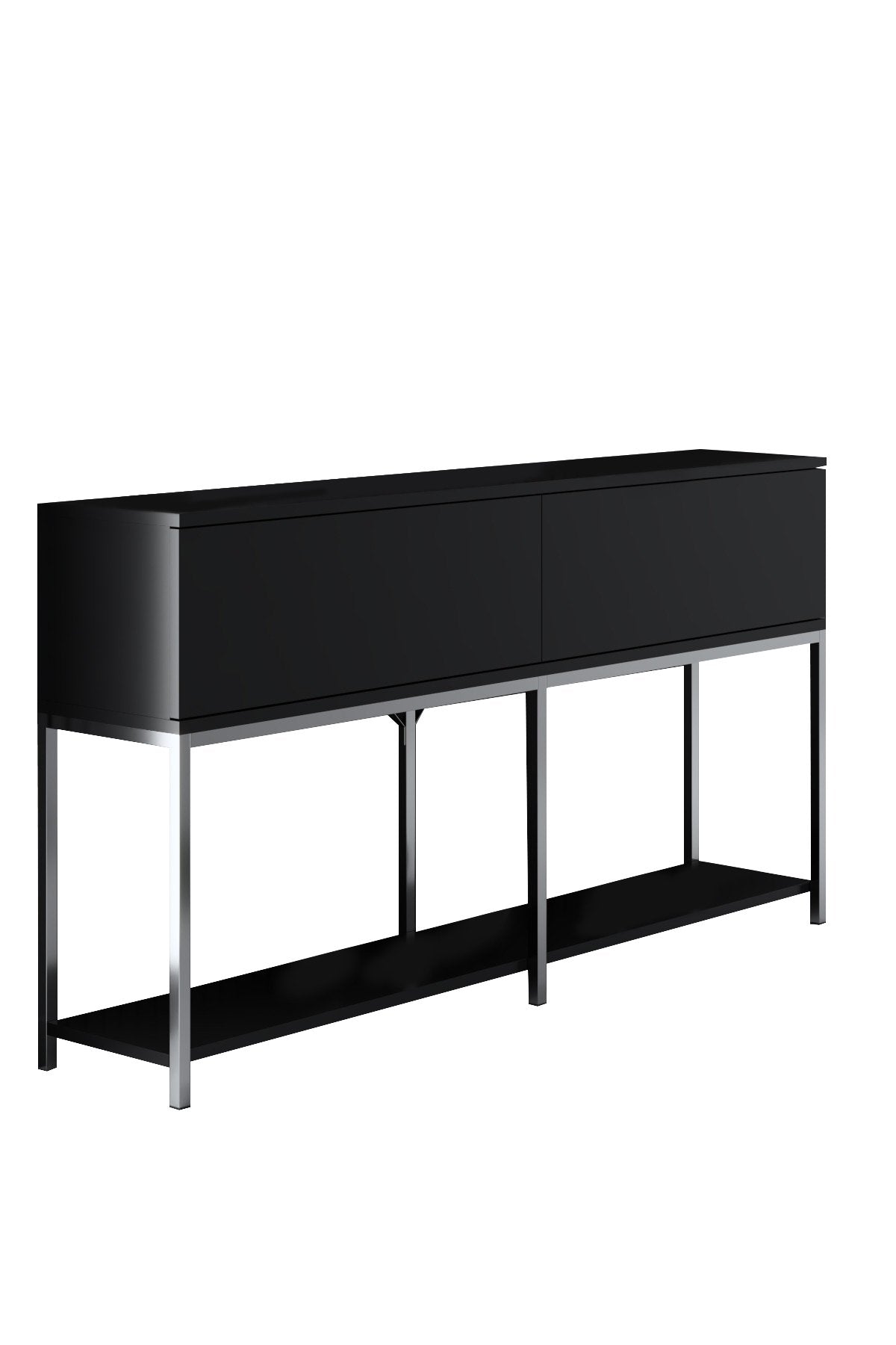 Modern Sideboard Black Lord 150x30x80 - Silver Frame - Two Compartments