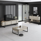 Meubelsets - Meubelset Travertin Luxe - Salontafel + TV Meubel + Dressoir Luxe - Zwart Frame - Dimehouse