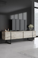 Meubelsets - Meubelset Travertin Luxe - Salontafel + TV Meubel + Dressoir Luxe - Zwart Frame - Dimehouse