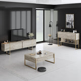 Furniture Set Travertine Luxe - Coffee Table + TV Cabinet + Sideboard Luxe - Golden Frame