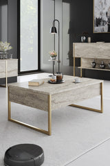 Furniture Set Travertine Luxe - Coffee Table + TV Cabinet + Sideboard Luxe - Golden Frame