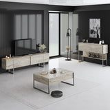 Furniture Set Travertine Luxe - Coffee Table + TV Cabinet + Sideboard - Silver Frame