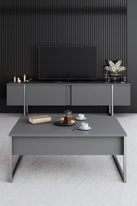 TV Cabinet Anthracite Luxe 180x50x30 - Silver Frame
