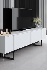 TV Cabinet White Luxury 180x50x30 - Silver Frame
