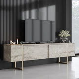 TV cabinet Travertine Luxe 180x50x30 - Gold frame