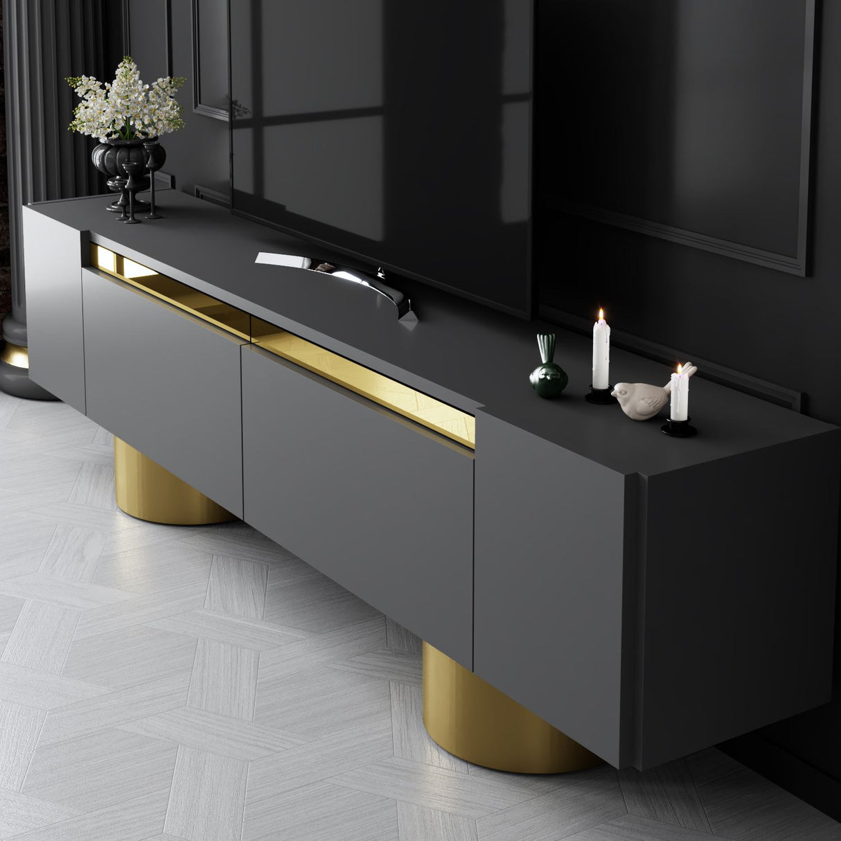 TV cabinet Anthracite Bohem 180x50x30 - Golden Frame