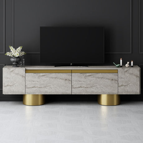 TV cabinet Travertine Bohem 180x50x30 - Golden frame