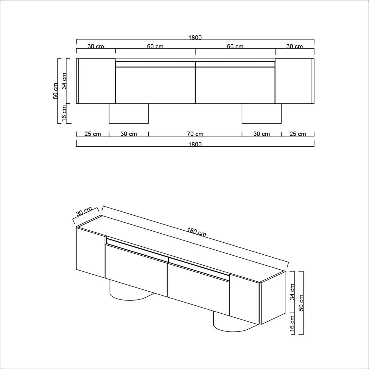 TV cabinet Travertine Bohem 180x50x30 - Golden frame