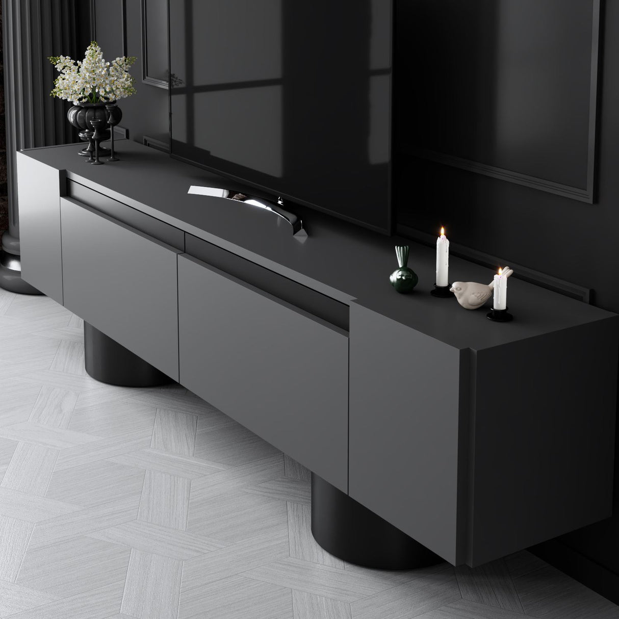 TV Furniture Anthracite Bohem 180x50x30 - Black Frame