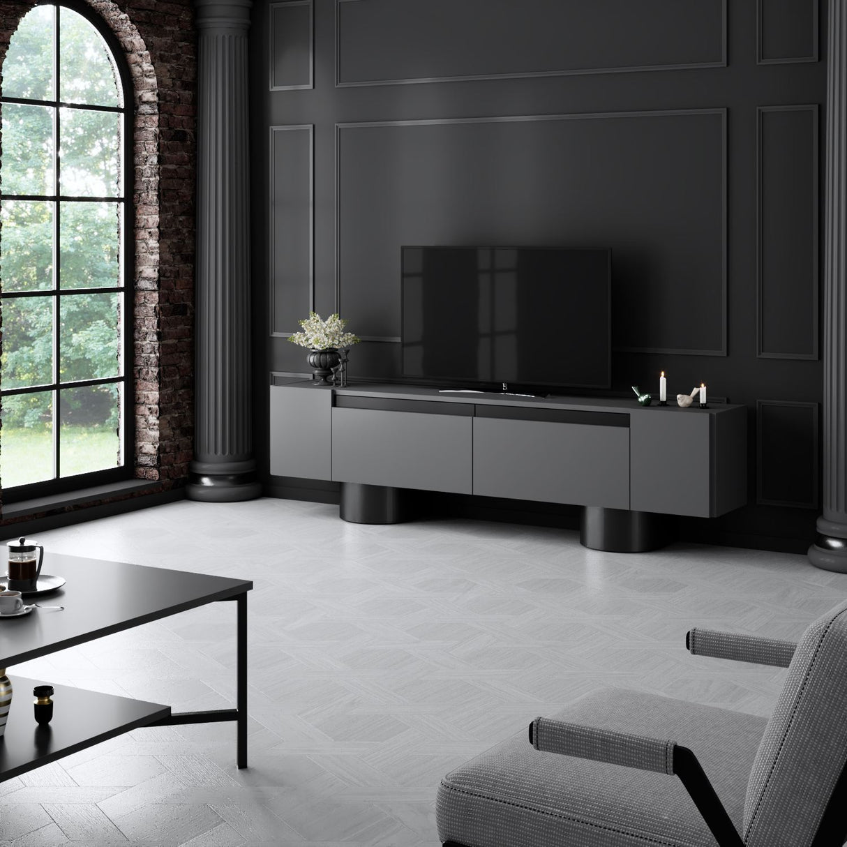 TV Furniture Anthracite Bohem 180x50x30 - Black Frame