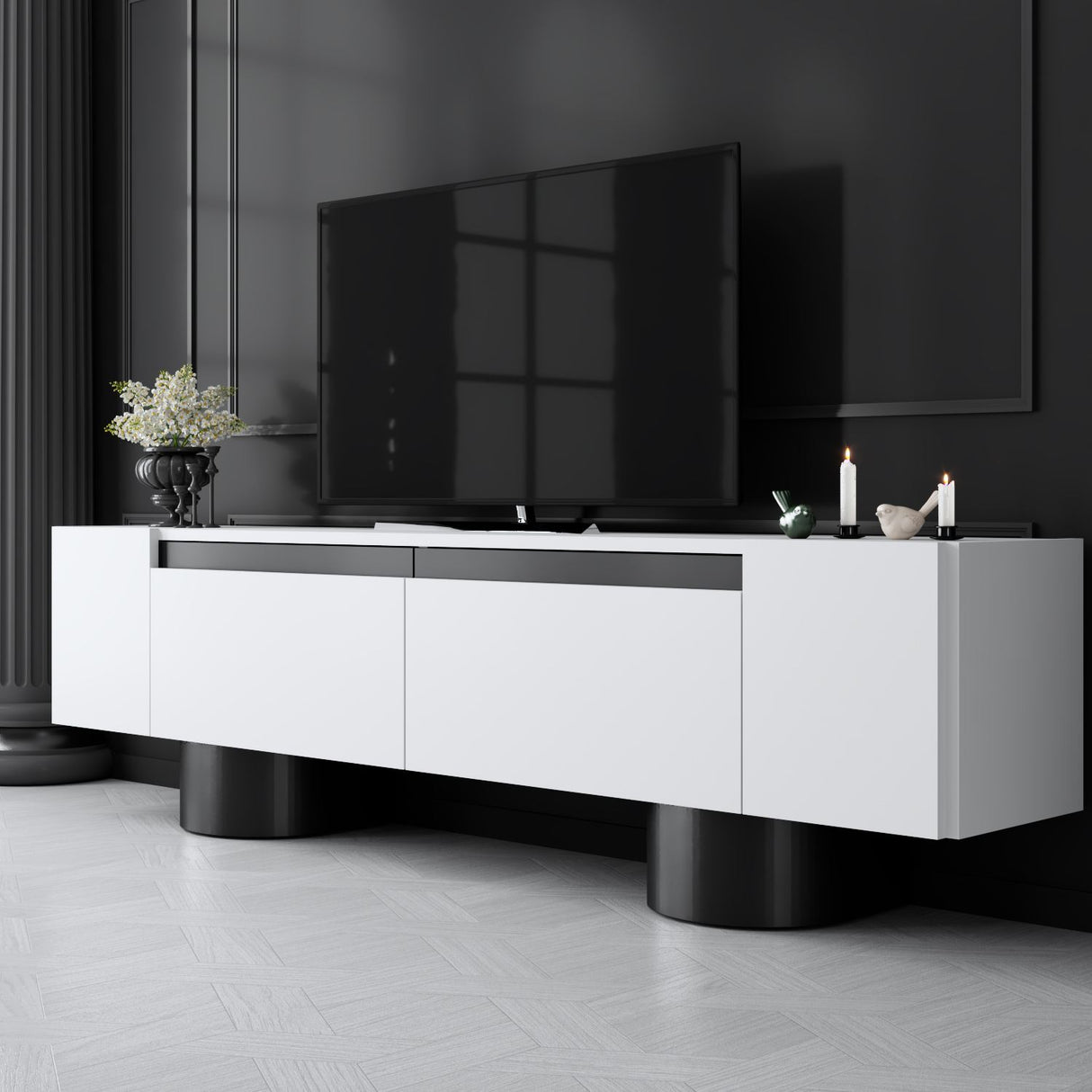 TV cabinet White Bohem 180x50x30 - Black frame