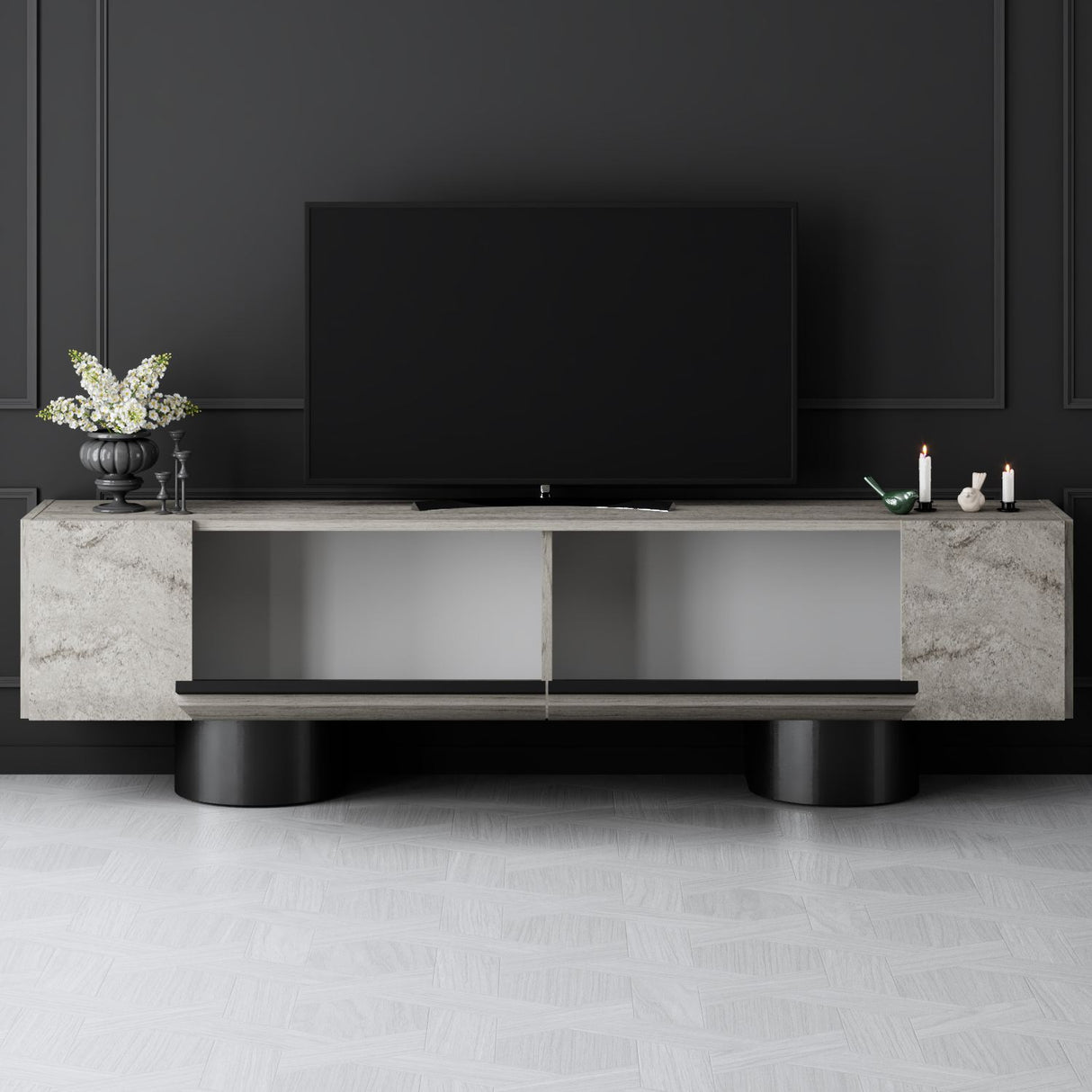TV cabinet Travertine Bohem 180x50x30 - Black frame