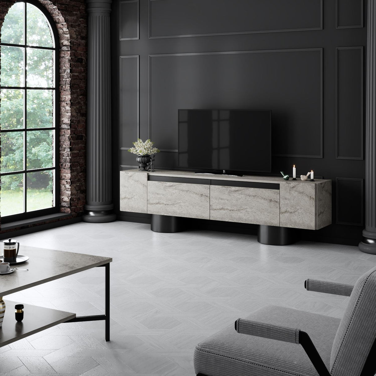 TV cabinet Travertine Bohem 180x50x30 - Black frame